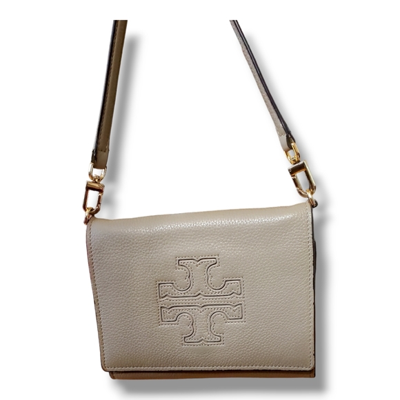 Tory Burch Handbags - Tory Burch Soft Gray Pebbled Leather Sling